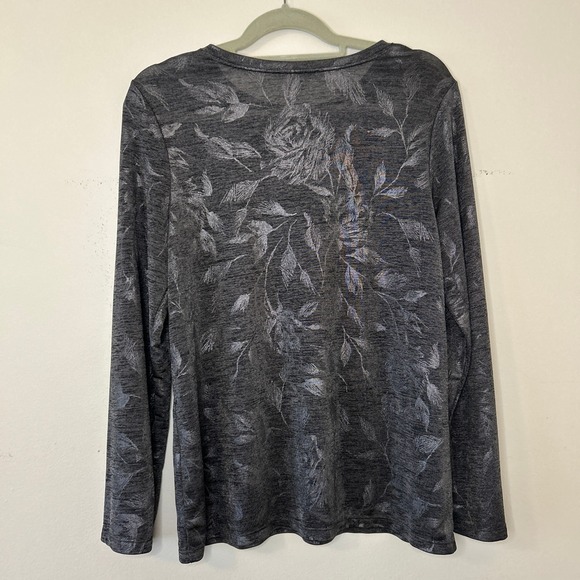 Chicos Long Sleeve Top Women L Dark Gray Metallic Floral Print Crew Neck - Picture 5 of 5